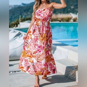 Cupshe Pink & Yellow Tropical Tube Dress